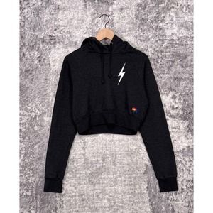 Aviator Nation Hoodie Small Womens Gray Thunderbolt Crop Pullover Sweater